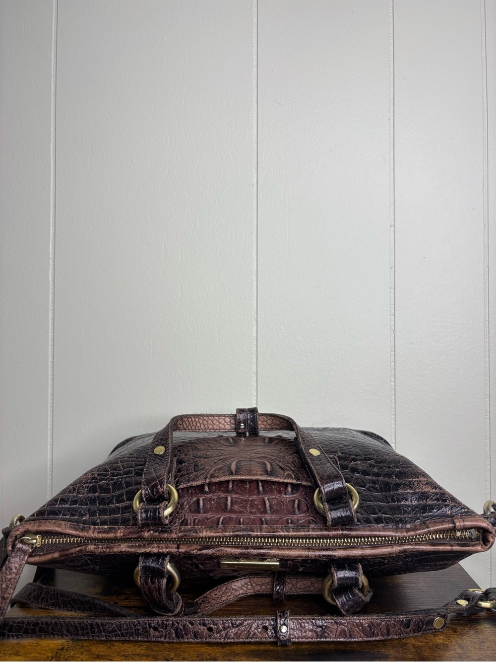 BRAHMIN ASHER SHOULDER PURSE BAG COCOA MELBOURNE LEATHER CROCODILE EMBOSSED - Picture 4 of 9
